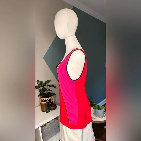 Vintage 90s Y2K Caché Colorblock Tank Top Red Pink Black Piping Women’s Size L - Picture 4 of 11